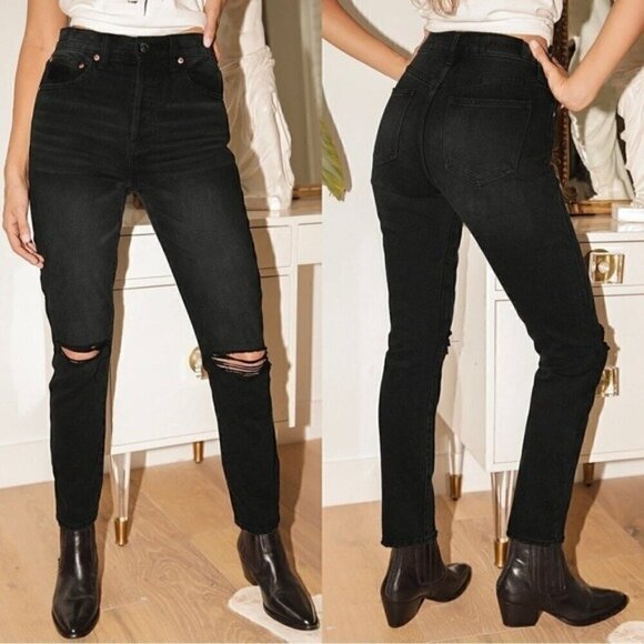 NWT Pistola Black Jeans Size 28 Keaton High Rise Slim Straight Distressed - Picture 3 of 12